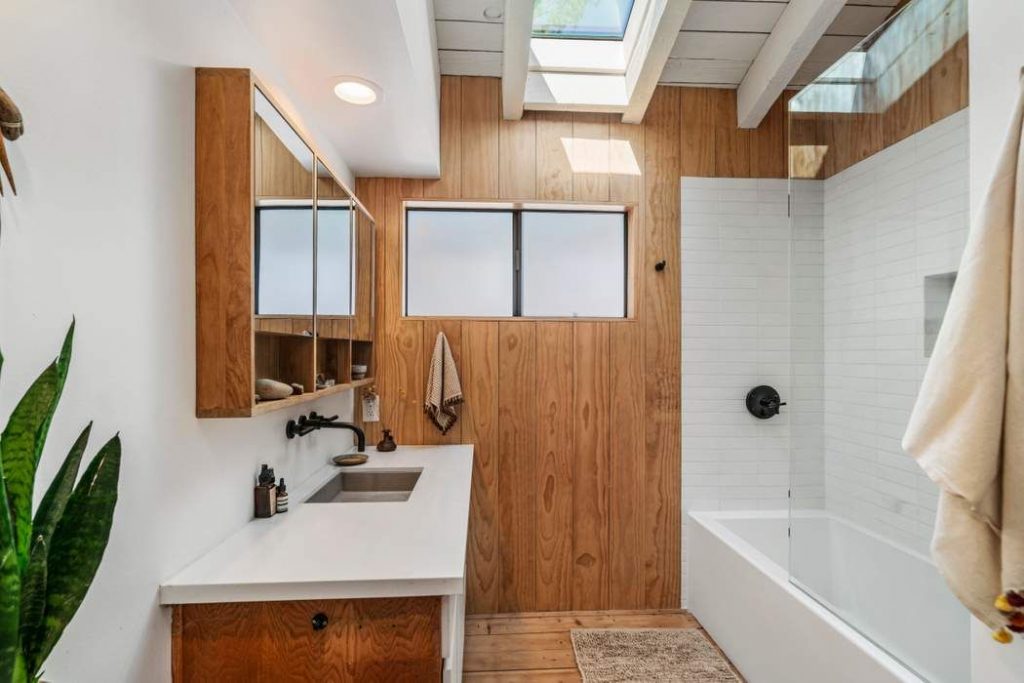 modern rustic Topanga Canyon home bathroom white and wood