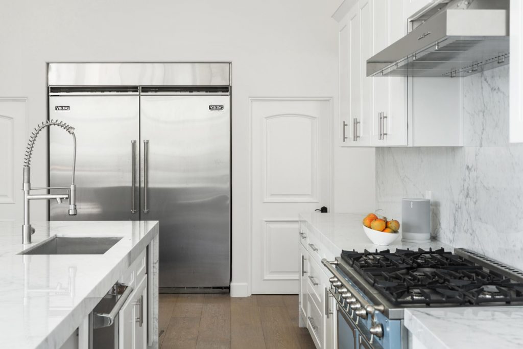 kitchen with double fridge